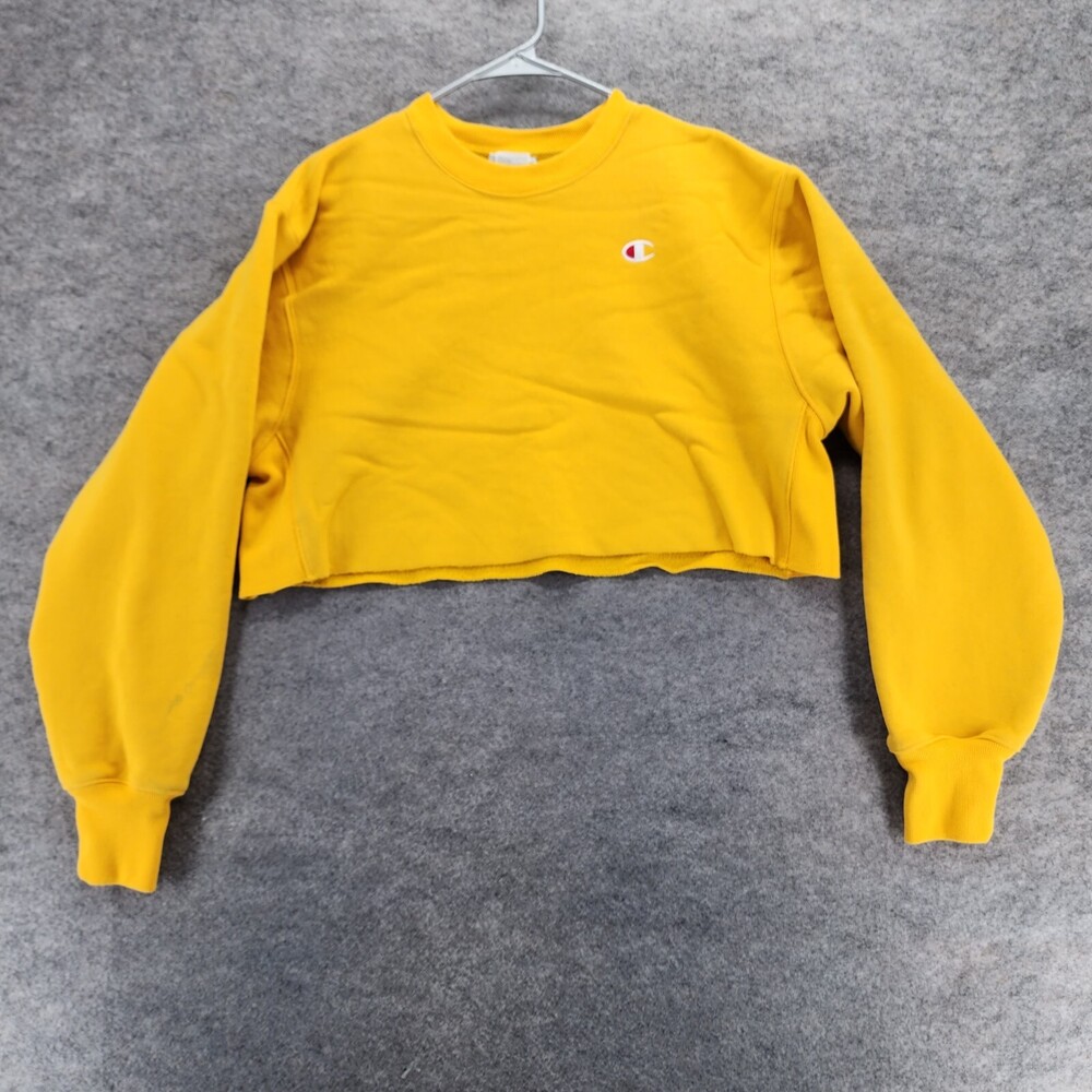 Vintage Champion Reverse Weave Sweatshirt Womens Large Yellow Cropped